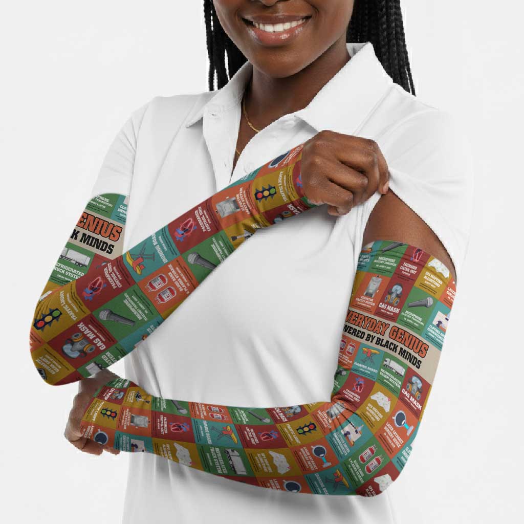 Everyday Genius Powered by Black Minds Arm Sleeves with Colorful Invention Icons Pattern - African Pride