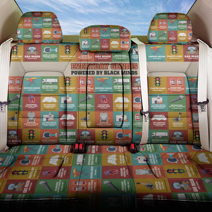 Everyday Genius Powered by Black Minds Back Car Seat Cover with Colorful Invention Icons Pattern - African Pride