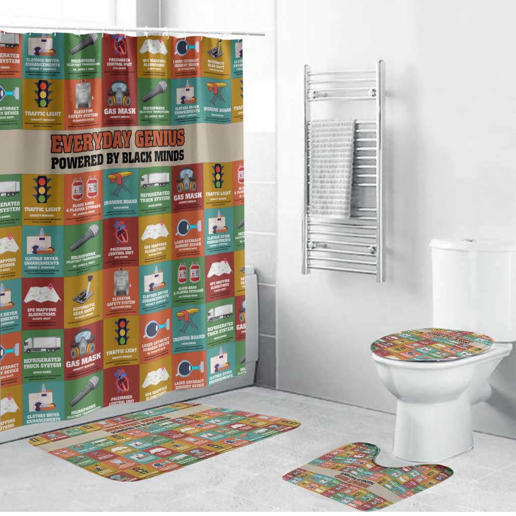 Everyday Genius Powered by Black Minds Bathroom Set with Colorful Invention Icons Pattern - African Pride