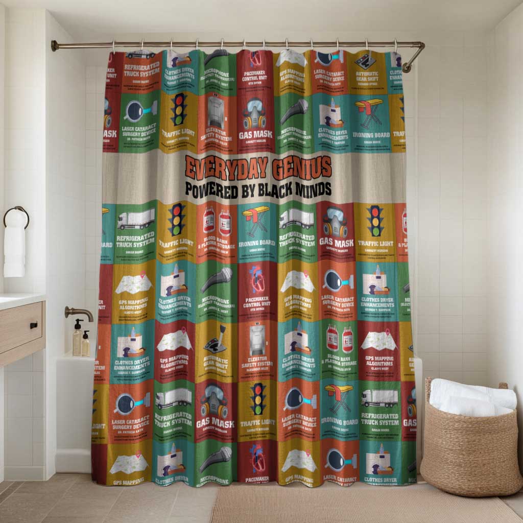 Everyday Genius Powered by Black Minds Bathroom Set with Colorful Invention Icons Pattern - African Pride