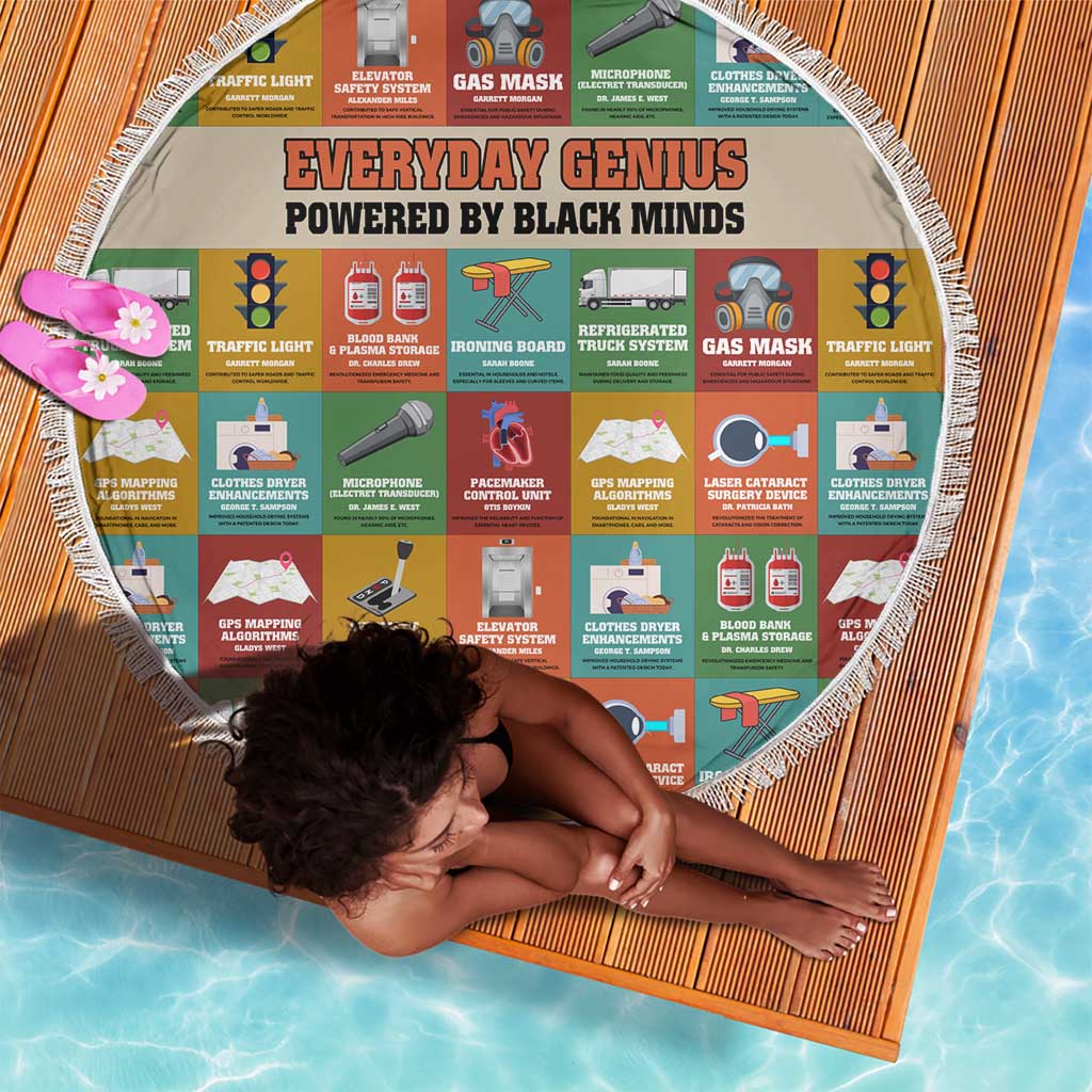 Everyday Genius Powered by Black Minds Beach Blanket with Colorful Invention Icons Pattern - African Pride