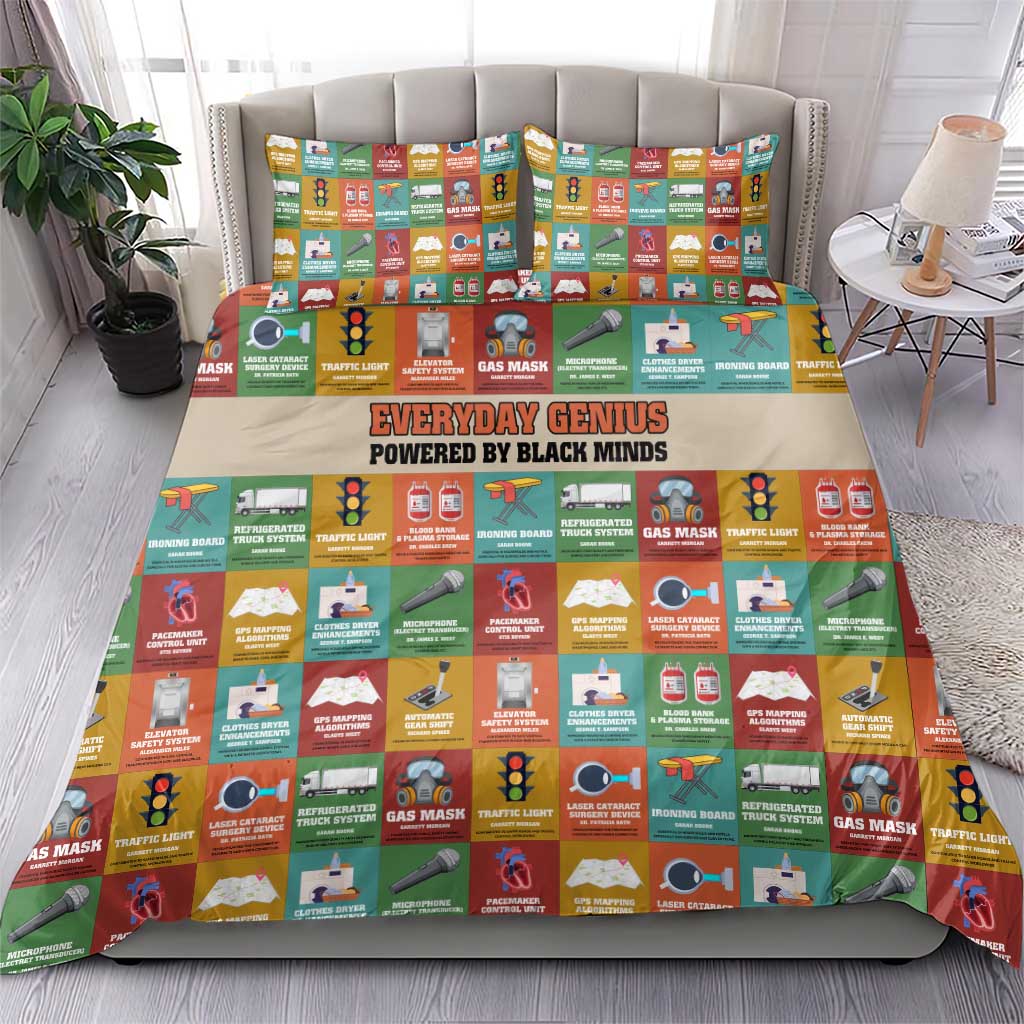 Everyday Genius Powered by Black Minds Bedding Set with Colorful Invention Icons Pattern - African Pride