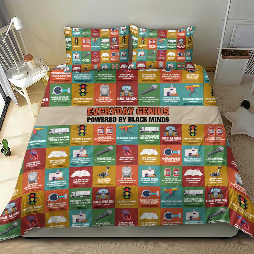 Everyday Genius Powered by Black Minds Bedding Set with Colorful Invention Icons Pattern - African Pride