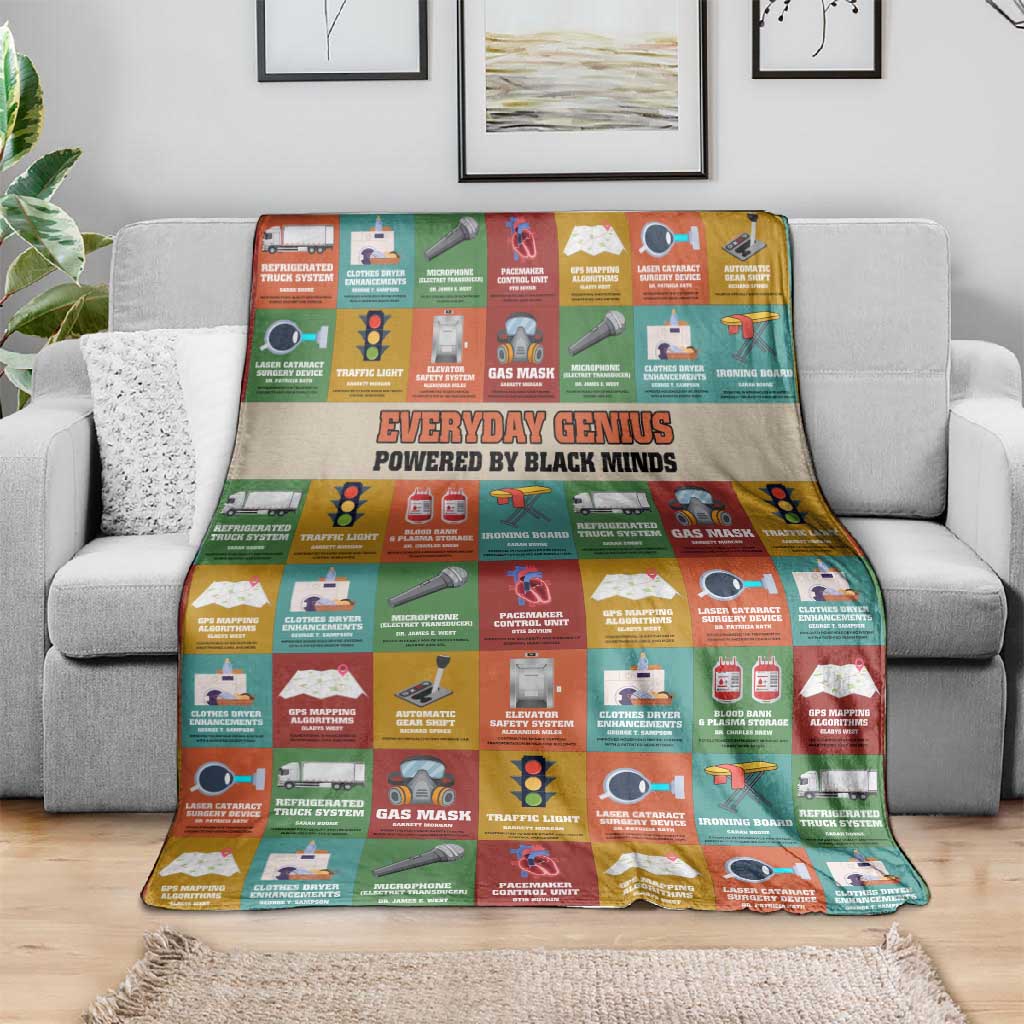 Everyday Genius Powered by Black Minds Blanket with Colorful Invention Icons Pattern - African Pride