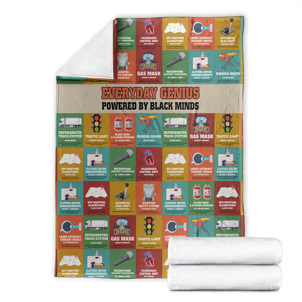 Everyday Genius Powered by Black Minds Blanket with Colorful Invention Icons Pattern - African Pride
