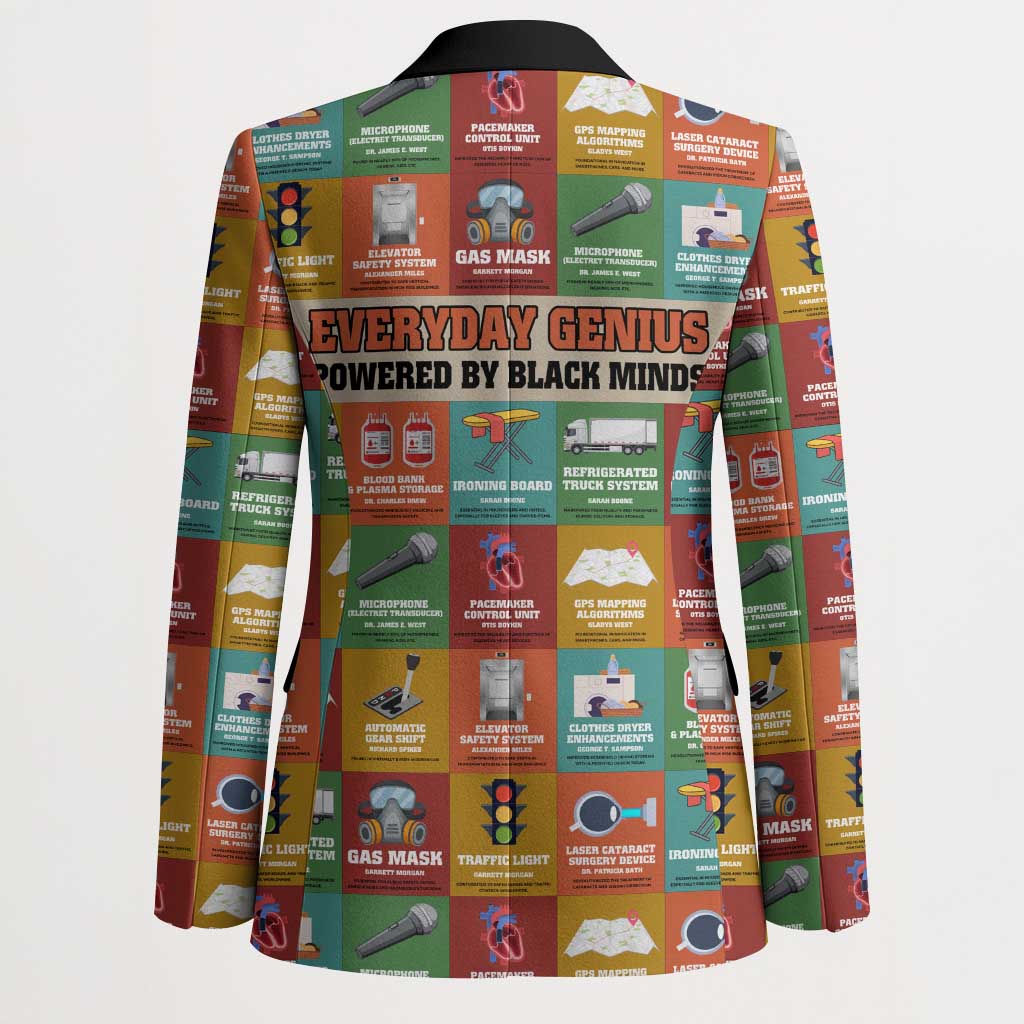 Everyday Genius Powered by Black Minds Blazer with Colorful Invention Icons Pattern - African Pride