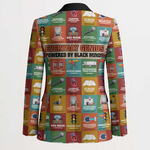 Everyday Genius Powered by Black Minds Blazer with Colorful Invention Icons Pattern - African Pride
