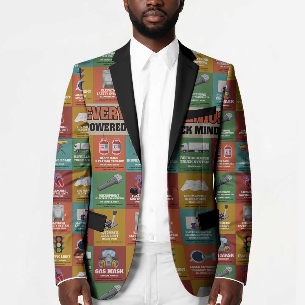 Everyday Genius Powered by Black Minds Blazer with Colorful Invention Icons Pattern - African Pride