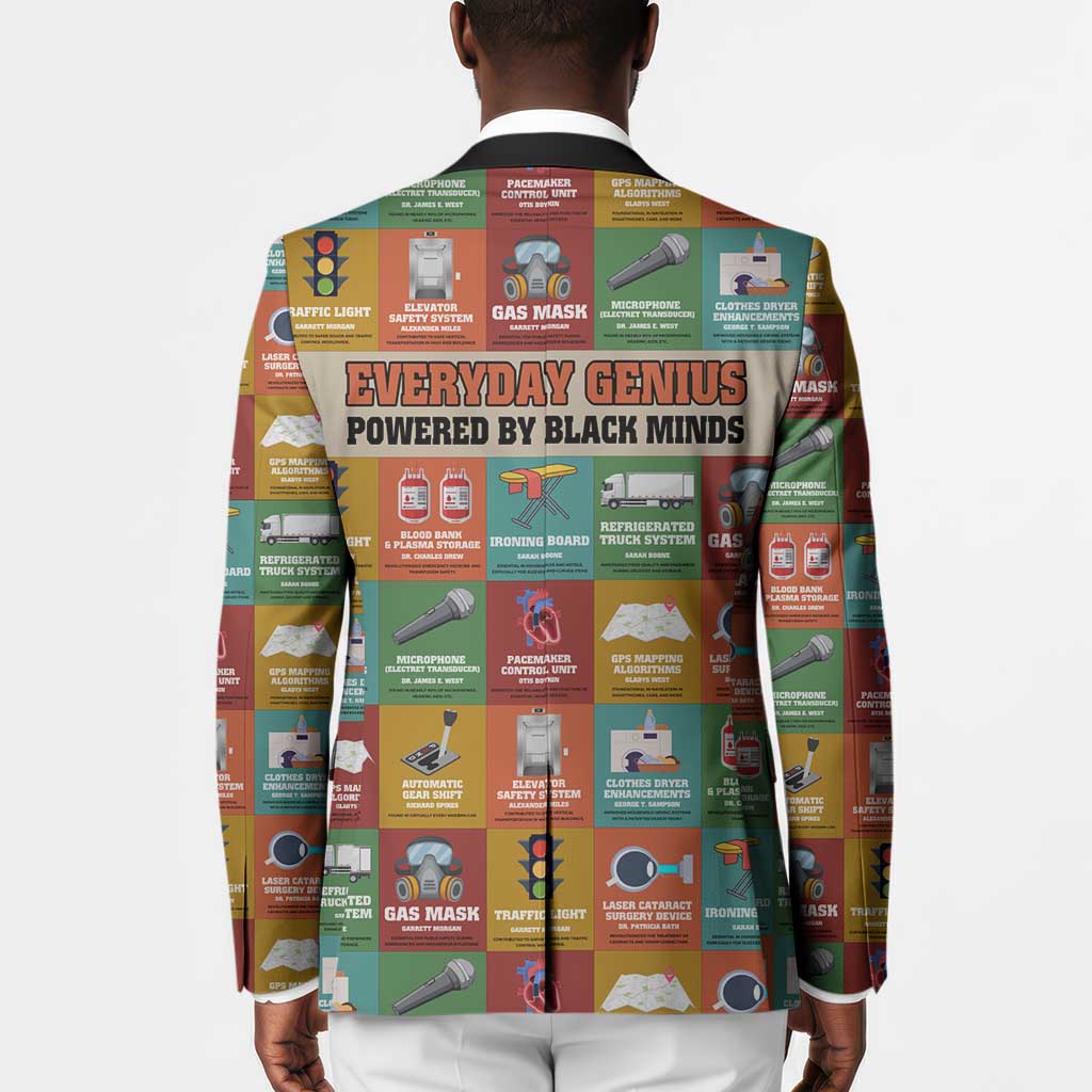 Everyday Genius Powered by Black Minds Blazer with Colorful Invention Icons Pattern - African Pride