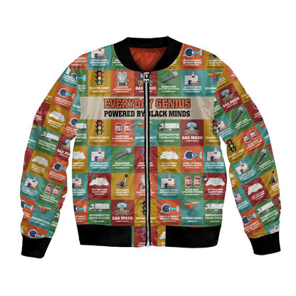 Everyday Genius Powered by Black Minds Bomber Jacket with Colorful Invention Icons Pattern - African Pride