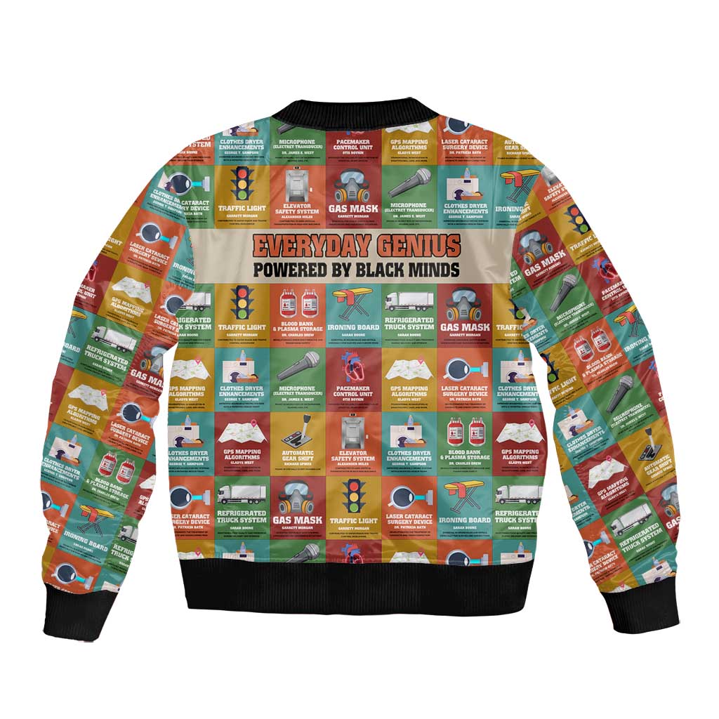 Everyday Genius Powered by Black Minds Bomber Jacket with Colorful Invention Icons Pattern - African Pride