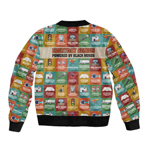 Everyday Genius Powered by Black Minds Bomber Jacket with Colorful Invention Icons Pattern - African Pride