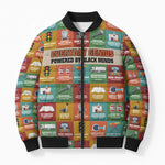 Everyday Genius Powered by Black Minds Bomber Puffer Jacket with Colorful Invention Icons Pattern - African Pride