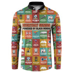 Everyday Genius Powered by Black Minds Button Sweatshirt with Colorful Invention Icons Pattern