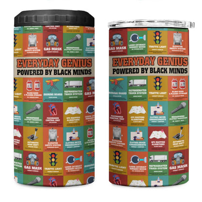Everyday Genius Powered by Black Minds 4 in 1 Can Cooler Tumbler with Colorful Invention Icons Pattern - African Pride