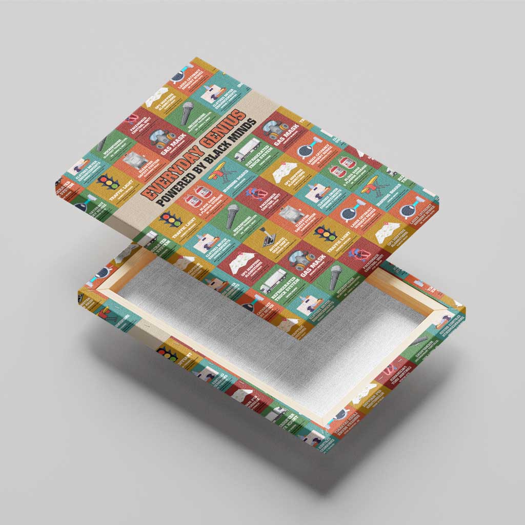 Everyday Genius Powered by Black Minds Canvas Wall Art with Colorful Invention Icons Pattern - African Pride