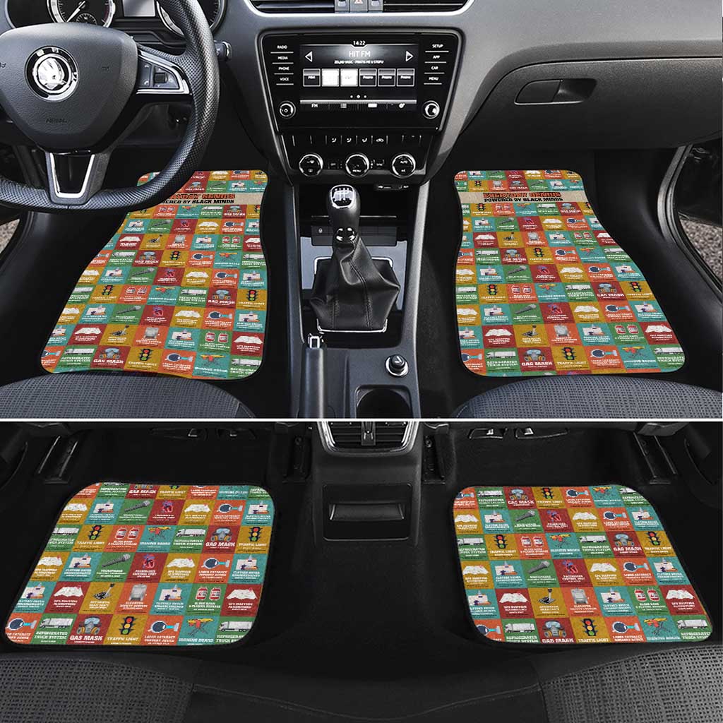 Everyday Genius Powered by Black Minds Car Mats with Colorful Invention Icons Pattern - African Pride