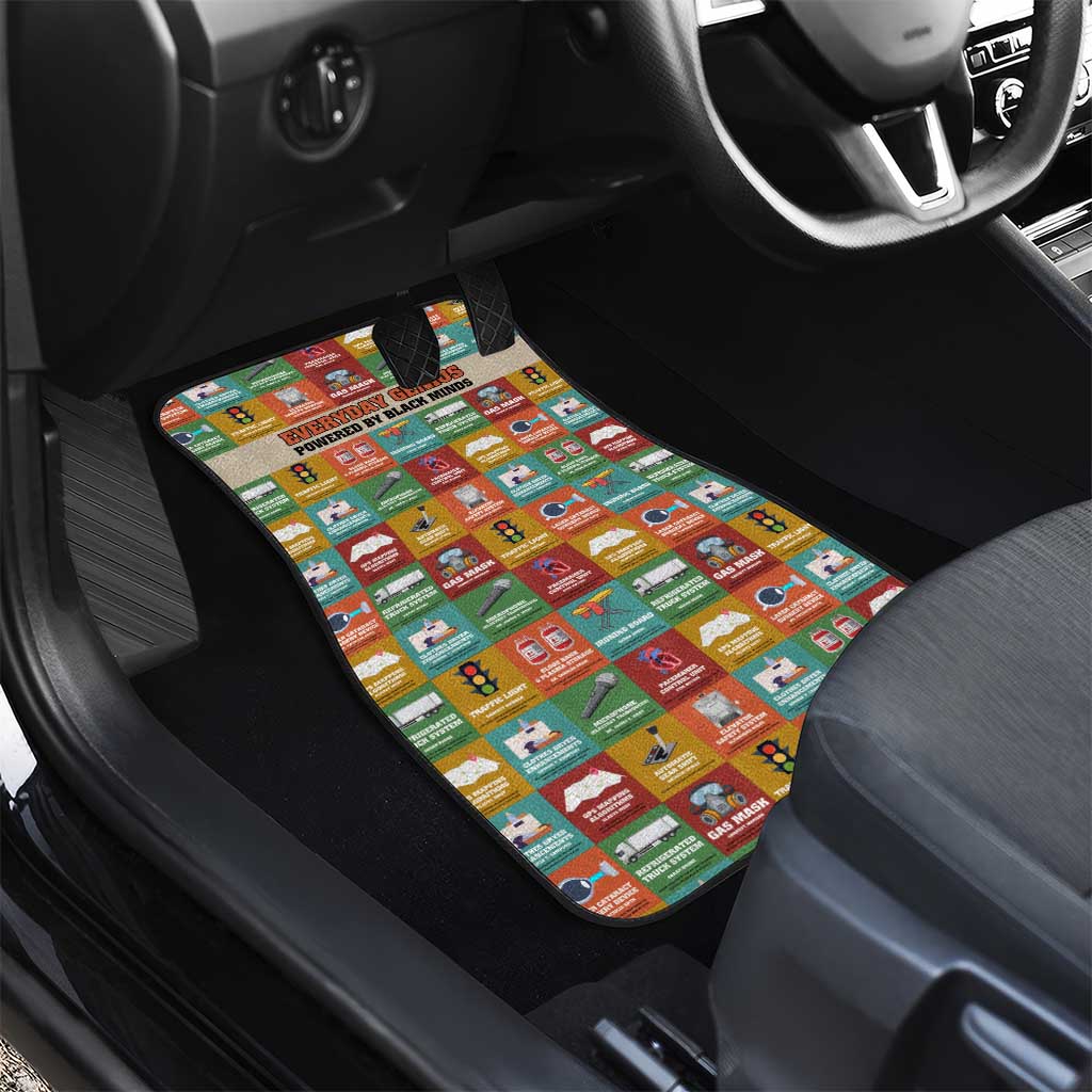 Everyday Genius Powered by Black Minds Car Mats with Colorful Invention Icons Pattern - African Pride