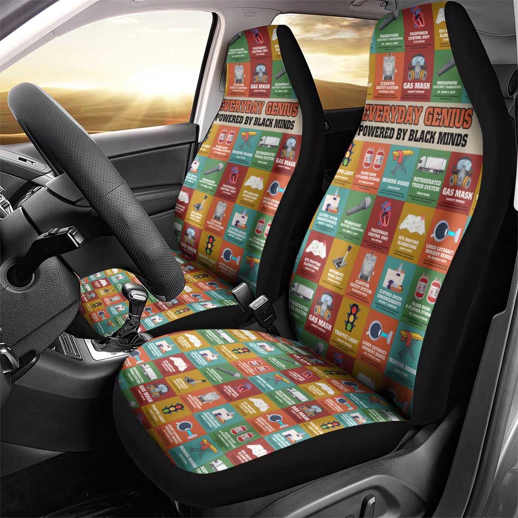 Everyday Genius Powered by Black Minds Car Seat Cover with Colorful Invention Icons Pattern - African Pride