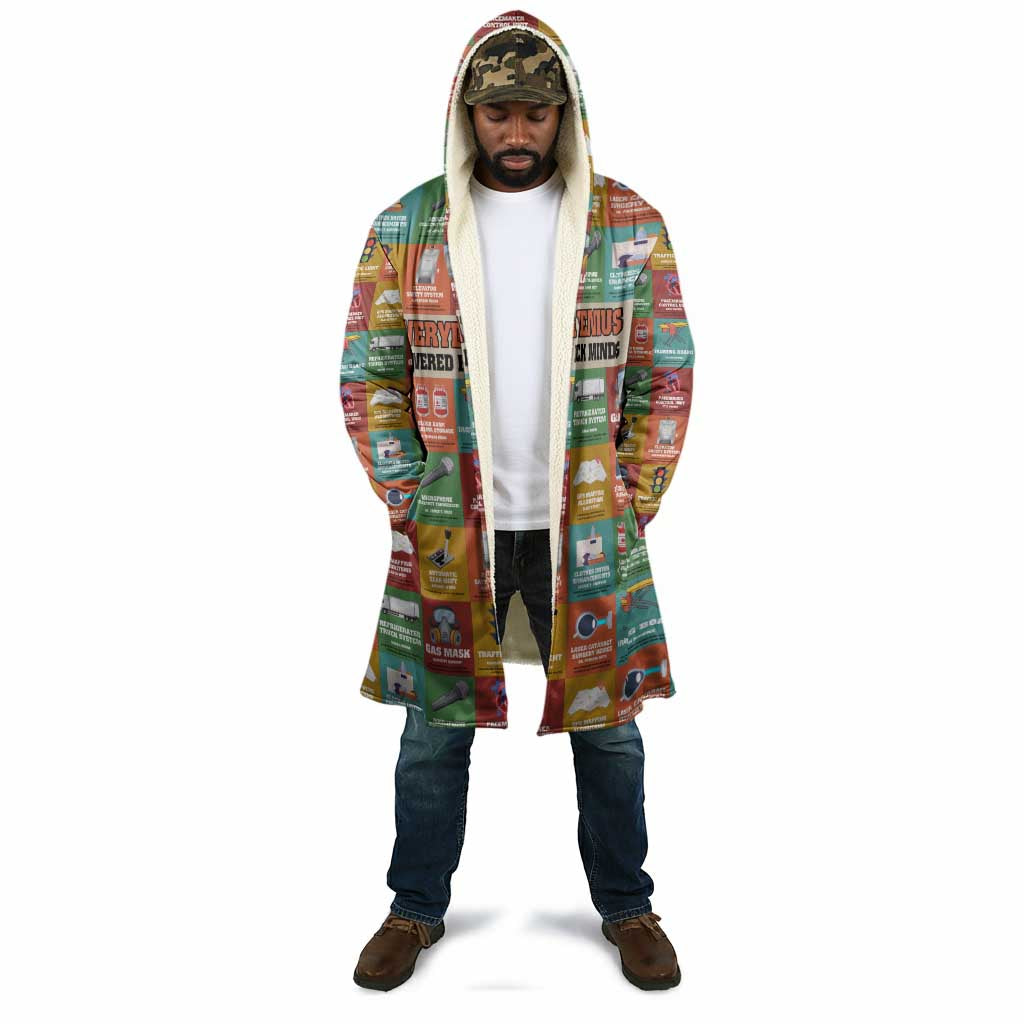 Everyday Genius Powered by Black Minds Cloak with Colorful Invention Icons Pattern - African Pride
