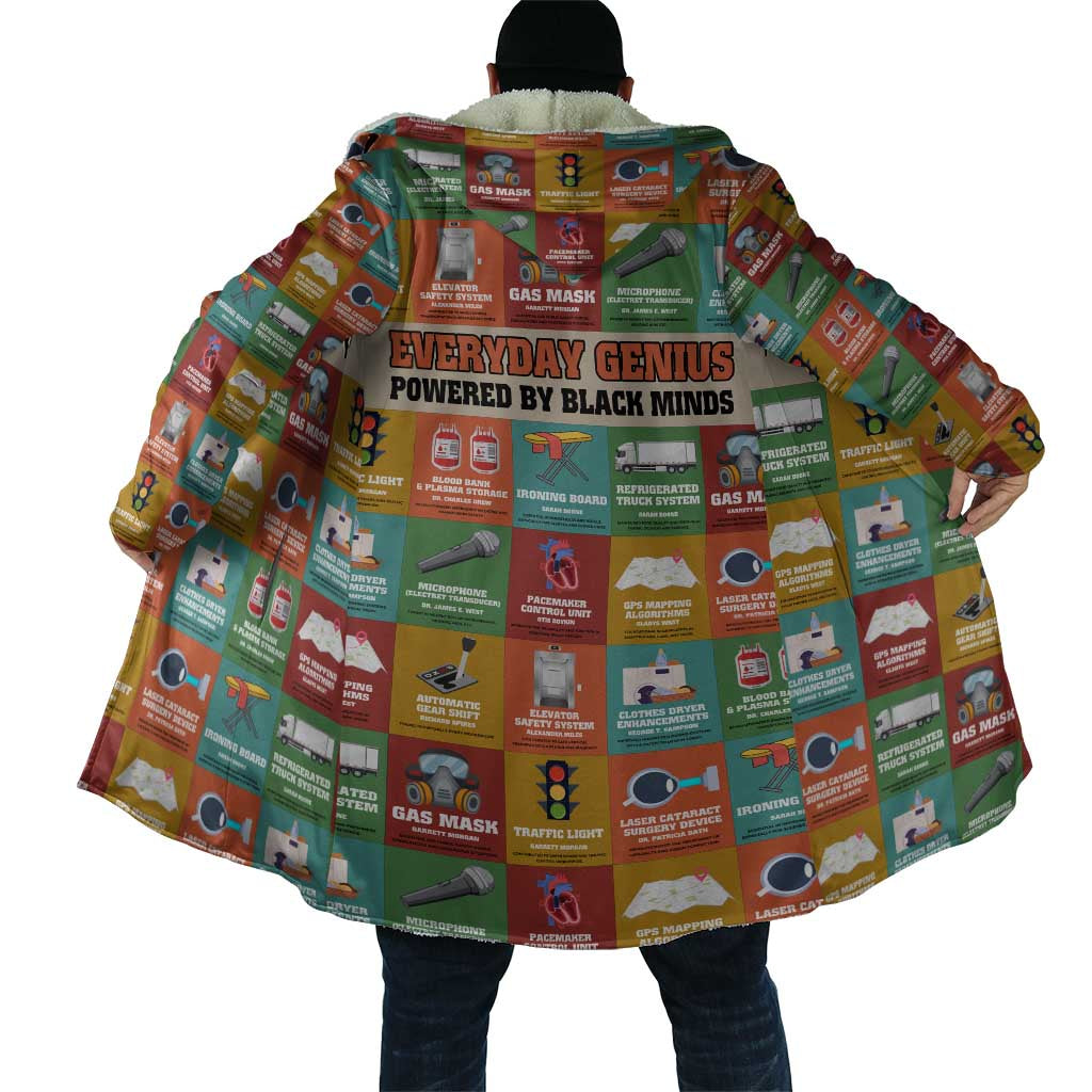 Everyday Genius Powered by Black Minds Cloak with Colorful Invention Icons Pattern - African Pride
