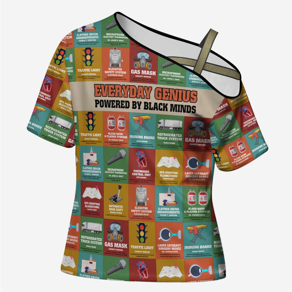 Everyday Genius Powered by Black Minds Cross Shoulder Shirt with Colorful Invention Icons Pattern - African Pride