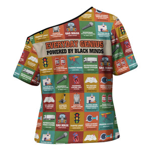 Everyday Genius Powered by Black Minds Cross Shoulder Shirt with Colorful Invention Icons Pattern - African Pride