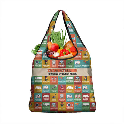 Everyday Genius Powered by Black Minds Grocery Bag with Colorful Invention Icons Pattern - African Pride