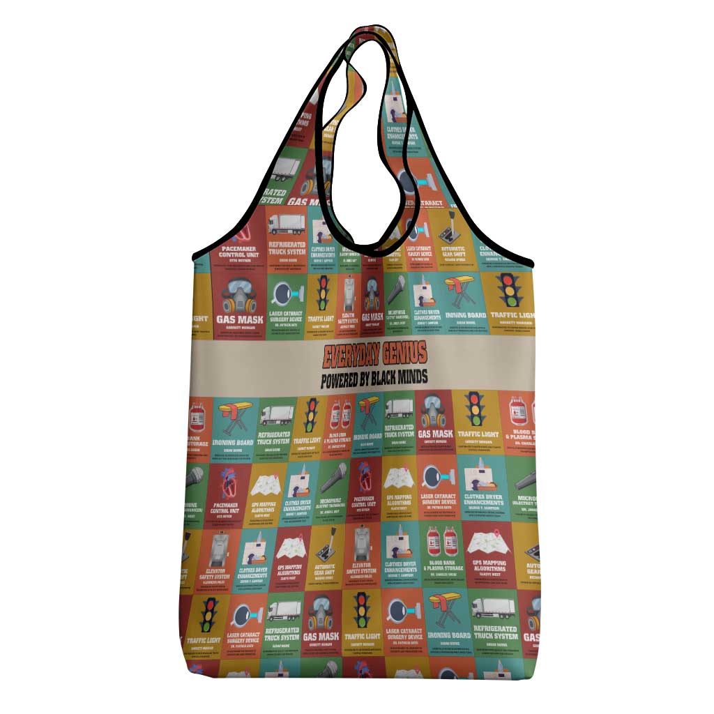 Everyday Genius Powered by Black Minds Grocery Bag with Colorful Invention Icons Pattern - African Pride
