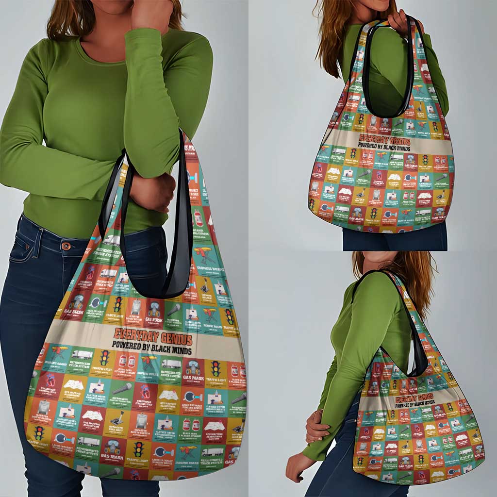 Everyday Genius Powered by Black Minds Grocery Bag with Colorful Invention Icons Pattern - African Pride