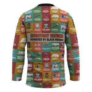 Everyday Genius Powered by Black Minds Hockey Jersey with Colorful Invention Icons Pattern - African Pride