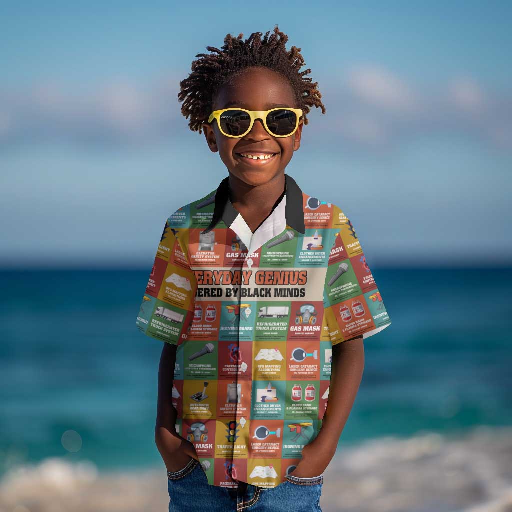 Everyday Genius Powered by Black Minds Kid Hawaiian Shirt with Colorful Invention Icons Pattern - African Pride