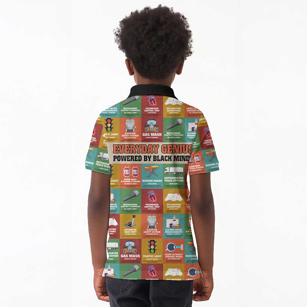 Everyday Genius Powered by Black Minds Kid Polo Shirt with Colorful Invention Icons Pattern - African Pride