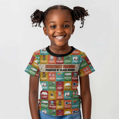 Everyday Genius Powered by Black Minds Kid T shirt with Colorful Invention Icons Pattern - African Pride