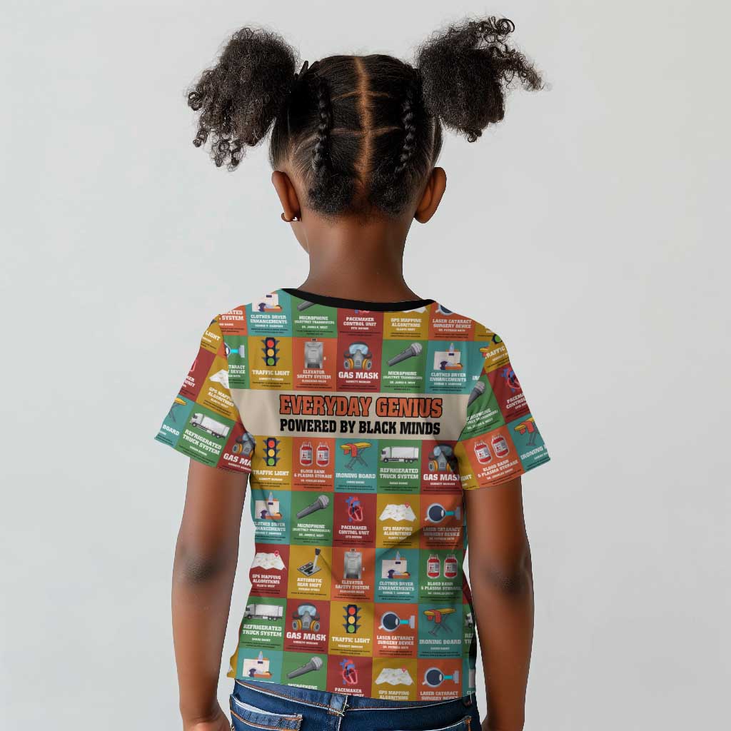 Everyday Genius Powered by Black Minds Kid T shirt with Colorful Invention Icons Pattern - African Pride