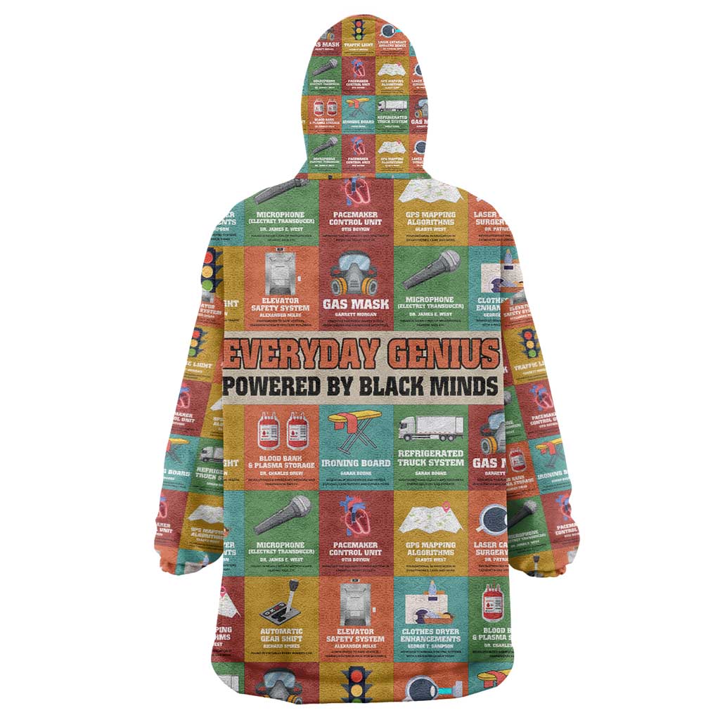 Everyday Genius Powered by Black Minds Kid Wearable Blanket Hoodie with Colorful Invention Icons Pattern - African Pride