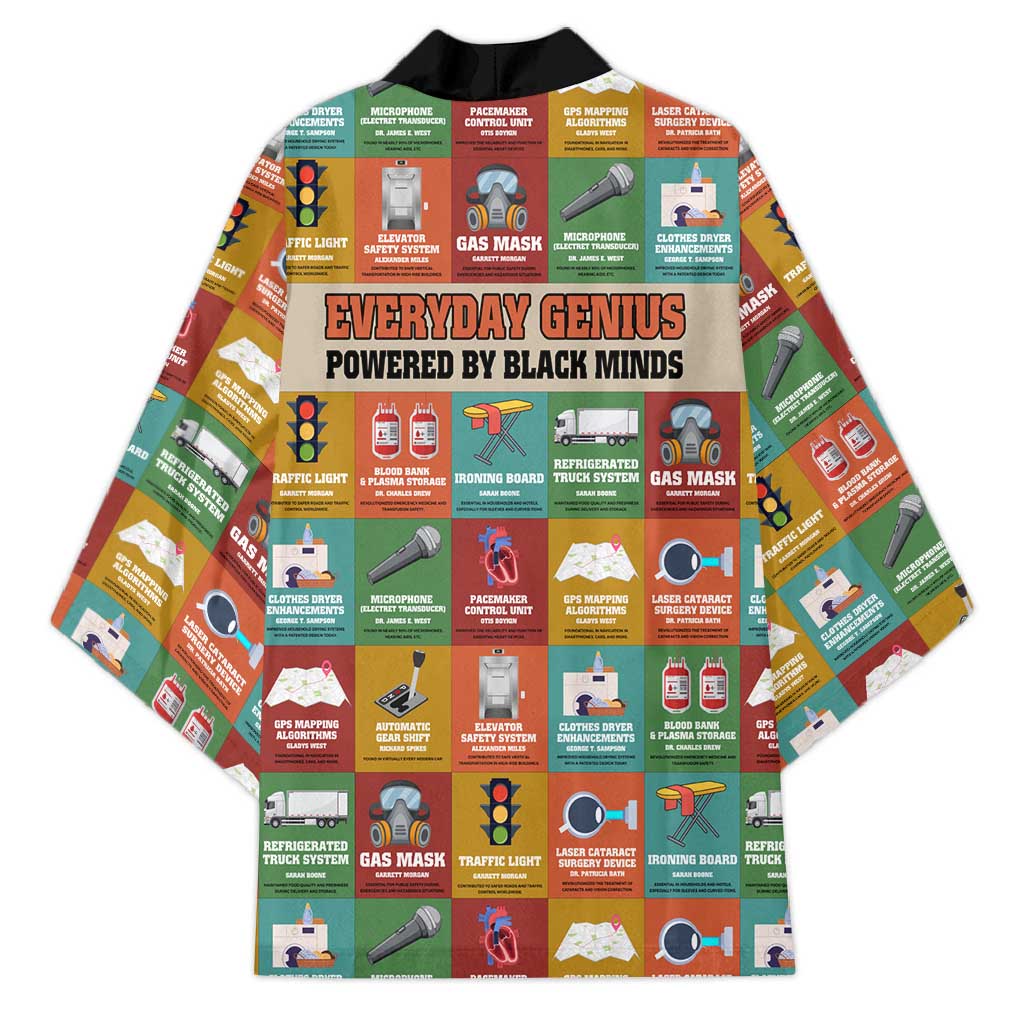 Everyday Genius Powered by Black Minds Kimono with Colorful Invention Icons Pattern - African Pride