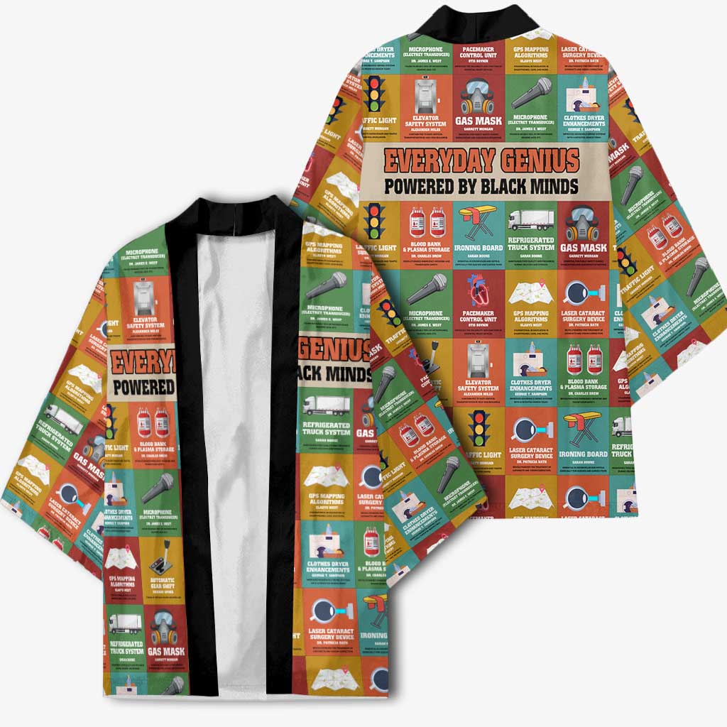 Everyday Genius Powered by Black Minds Kimono with Colorful Invention Icons Pattern - African Pride