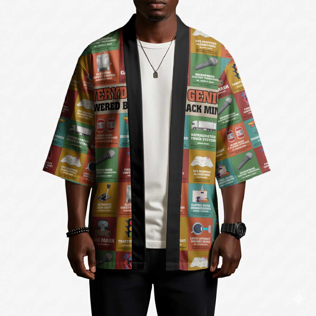 Everyday Genius Powered by Black Minds Kimono with Colorful Invention Icons Pattern - African Pride