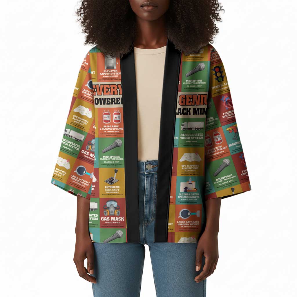 Everyday Genius Powered by Black Minds Kimono with Colorful Invention Icons Pattern - African Pride