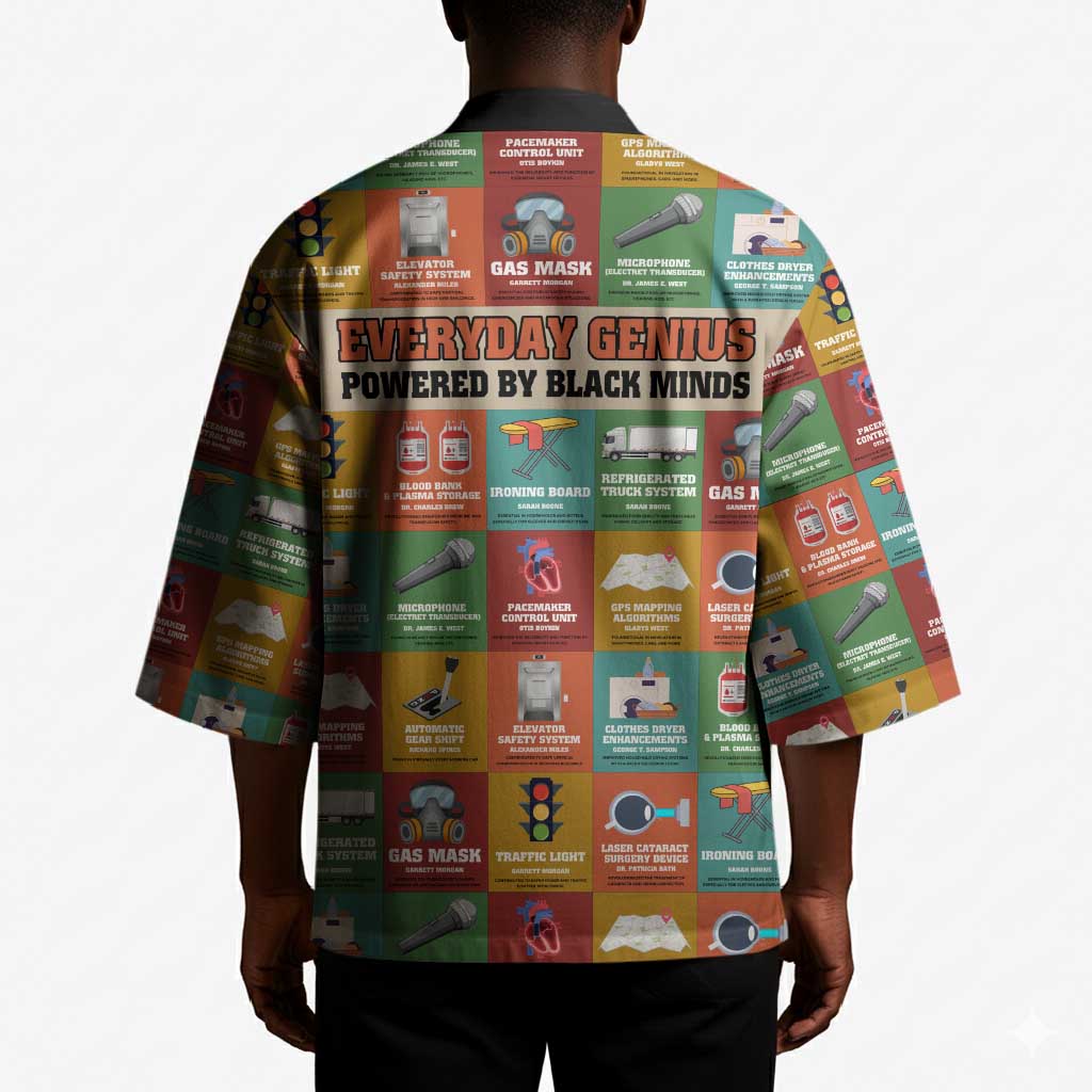 Everyday Genius Powered by Black Minds Kimono with Colorful Invention Icons Pattern - African Pride