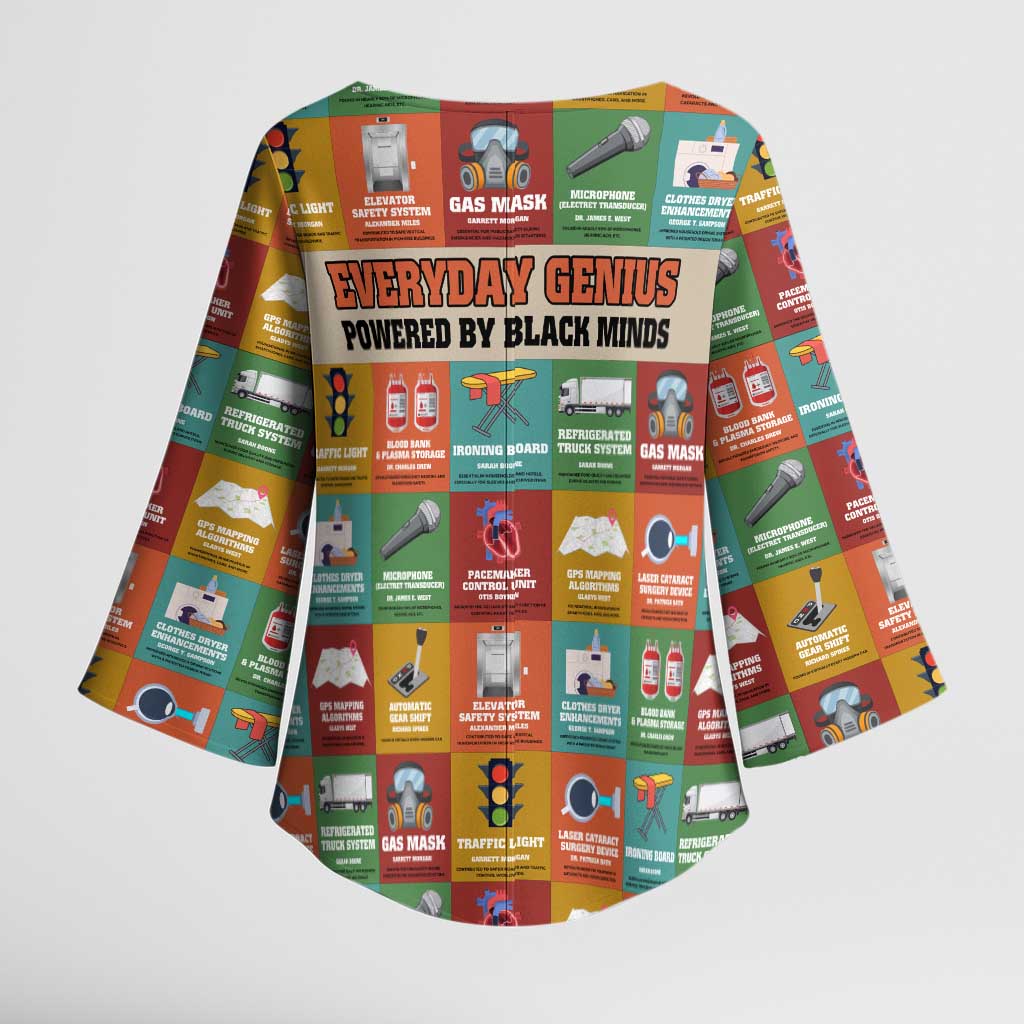 Everyday Genius Powered by Black Minds Kimono Sleeve Blouse with Colorful Invention Icons Pattern - African Pride