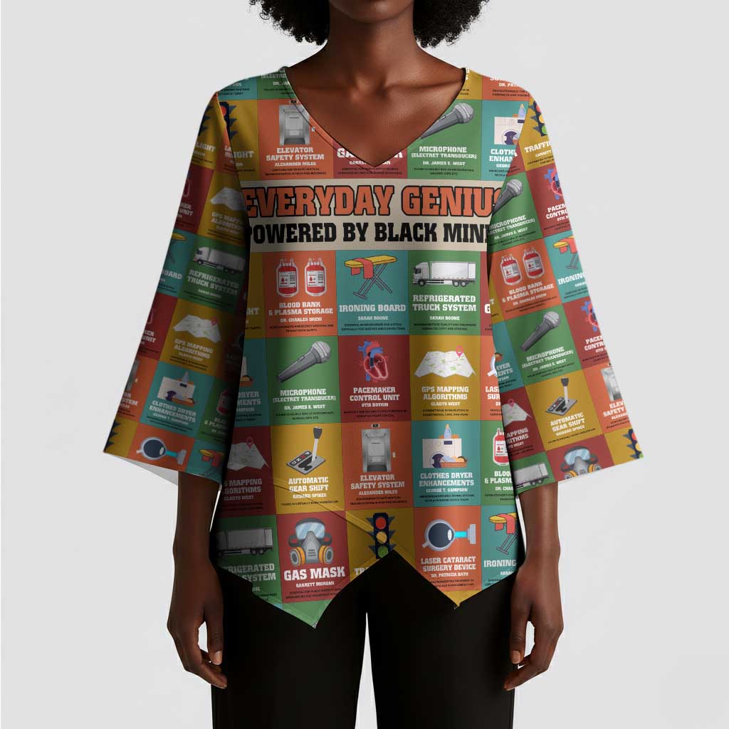 Everyday Genius Powered by Black Minds Kimono Sleeve Blouse with Colorful Invention Icons Pattern - African Pride