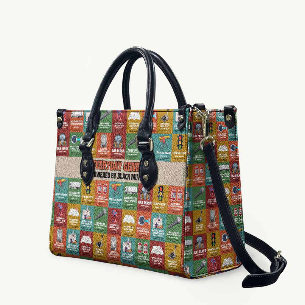 Everyday Genius Powered by Black Minds Leather Bag with Colorful Invention Icons Pattern - African Pride