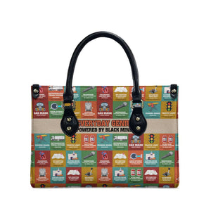 Everyday Genius Powered by Black Minds Leather Bag with Colorful Invention Icons Pattern - African Pride
