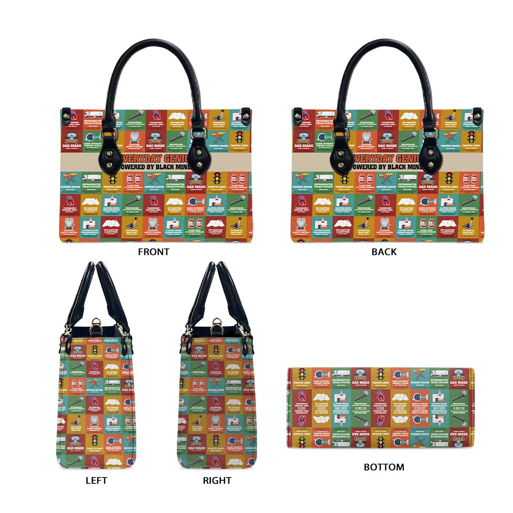 Everyday Genius Powered by Black Minds Leather Bag with Colorful Invention Icons Pattern - African Pride