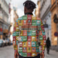 Everyday Genius Powered by Black Minds Long Sleeve Button Shirt with Colorful Invention Icons Pattern - African Pride