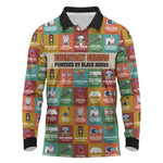 Everyday Genius Powered by Black Minds Long Sleeve Polo Shirt with Colorful Invention Icons Pattern - African Pride