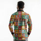 Everyday Genius Powered by Black Minds Long Sleeve Polo Shirt with Colorful Invention Icons Pattern - African Pride