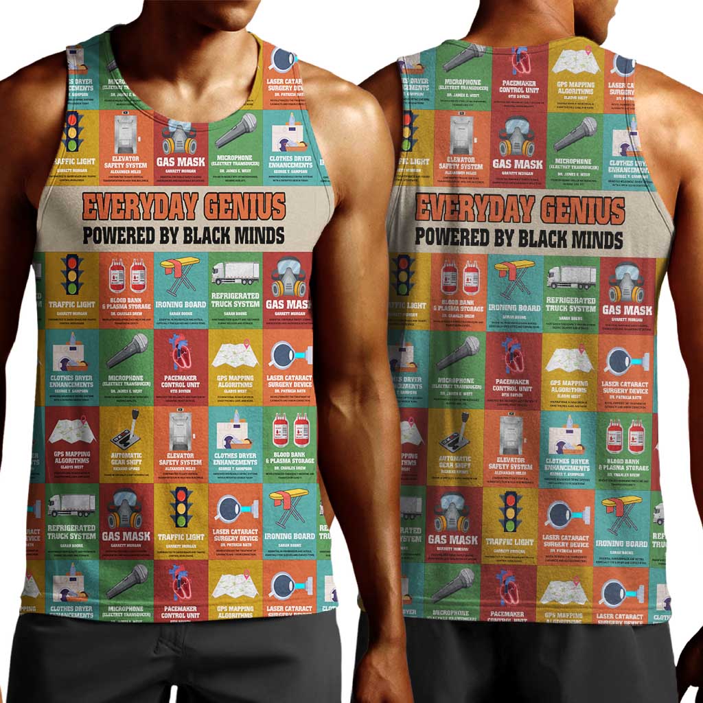 Everyday Genius Powered by Black Minds Men Tank Top with Colorful Invention Icons Pattern - African Pride